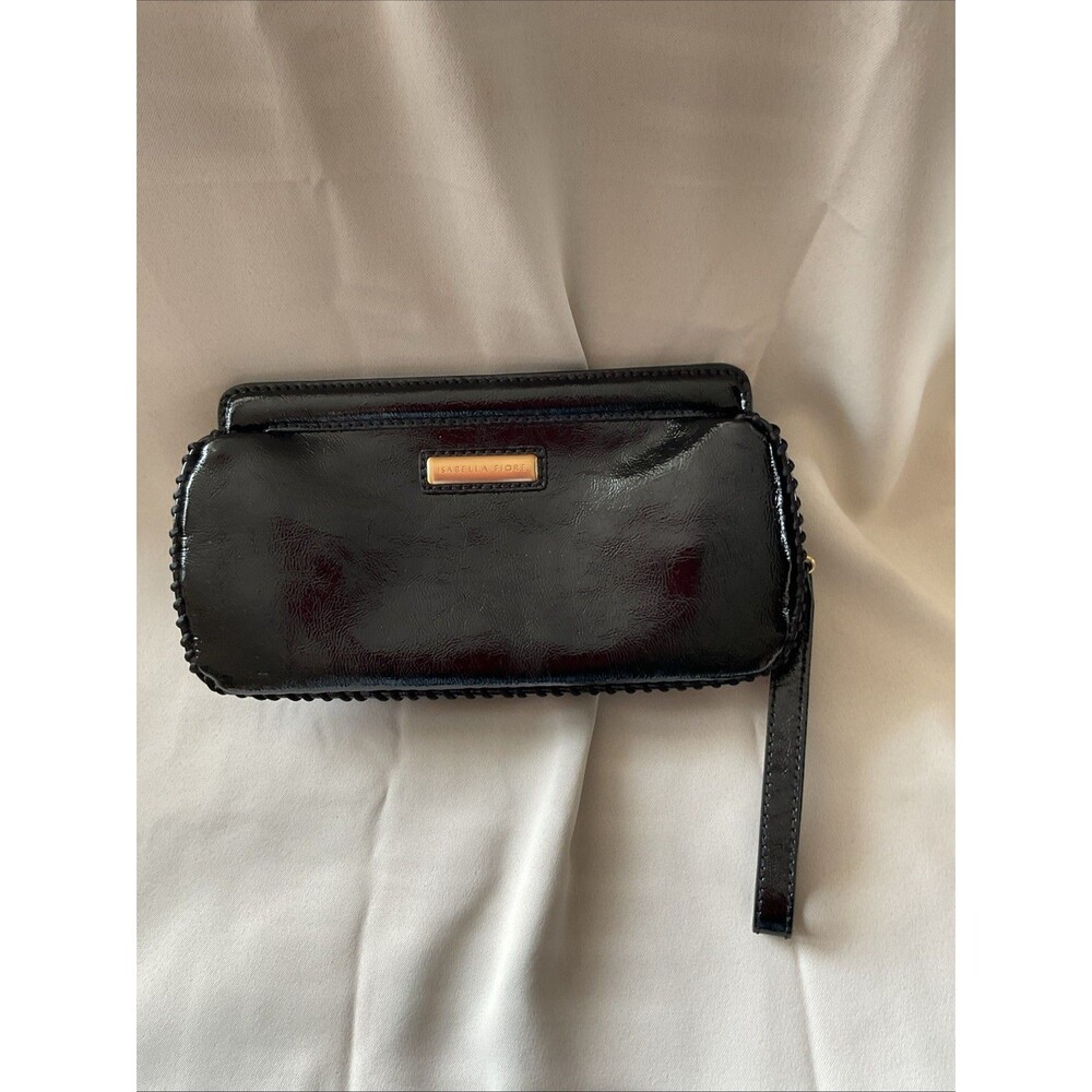New Isabella Fiore Black Patent Clutch Wristlet